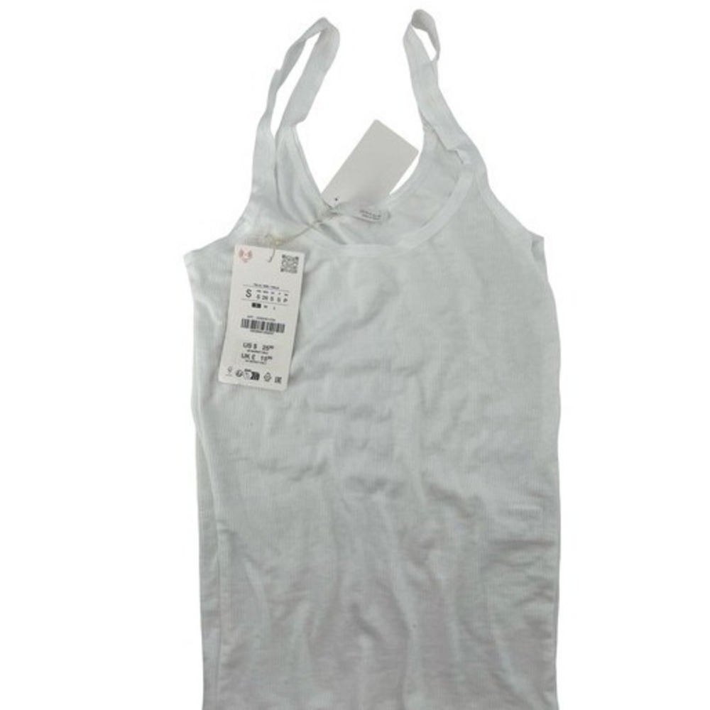 Zara Women's Tank Top Ribbed White Cotton Small